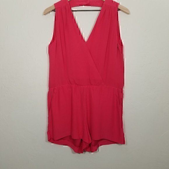 Parker Silk V-Neck Sleeveless Romper Pocket Pink Size S - Picture 1 of 6